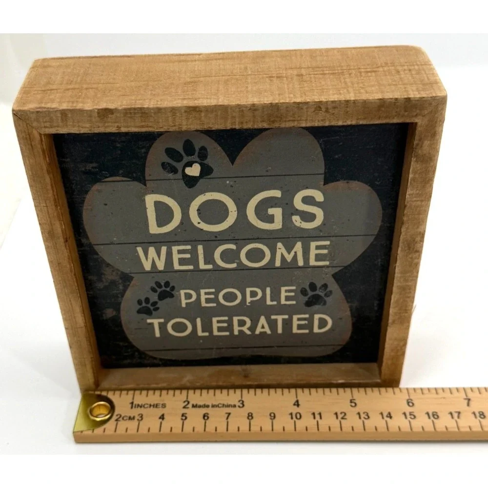 Primitives by Kathy Dogs Welcome People Tolerated Wood Box Sign Kohl's 6x6